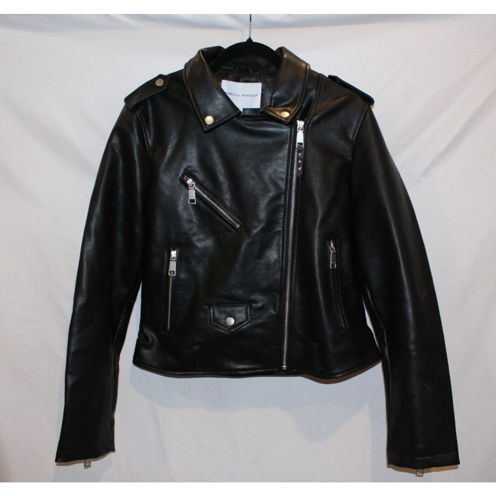 REBECCA MINKOFF Women's Faux Leather Motorcycle Jacket Sz L BLACK